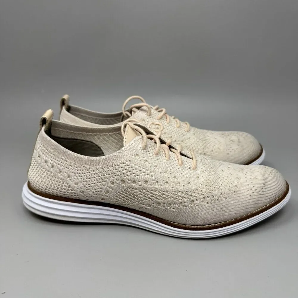 Cole Haan Original Grand Women's 8B Beige Stitchlite Knit Wingtip Oxford Shoes